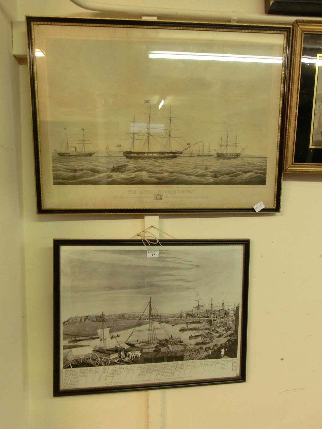 Two framed and glazed prints of sailing vessels, one titled 'The School Frigate Conway' the other of