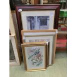 A collection of framed and glazed prints to include steam locomotives, countryside, birds, etc