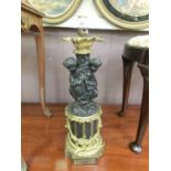 An early 20th century gilt metal table lamp with cherub design