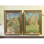 A pair of gilt framed oil on canvases of churches signed E.Tabbner 1977