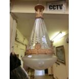 An early 20th century cut glass and gilt metal ceiling hanging light fittingHeight: Approximately