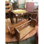 A 20th century oak stool together with two book troughs