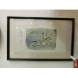 A Chinese framed and glazed watercolour of horseman