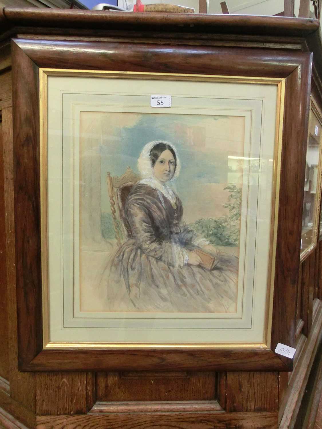A rosewood framed and glazed watercolour of Queen Victoria