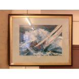 A framed and glazed print of yacht in stormy seas after Dan Jacobson