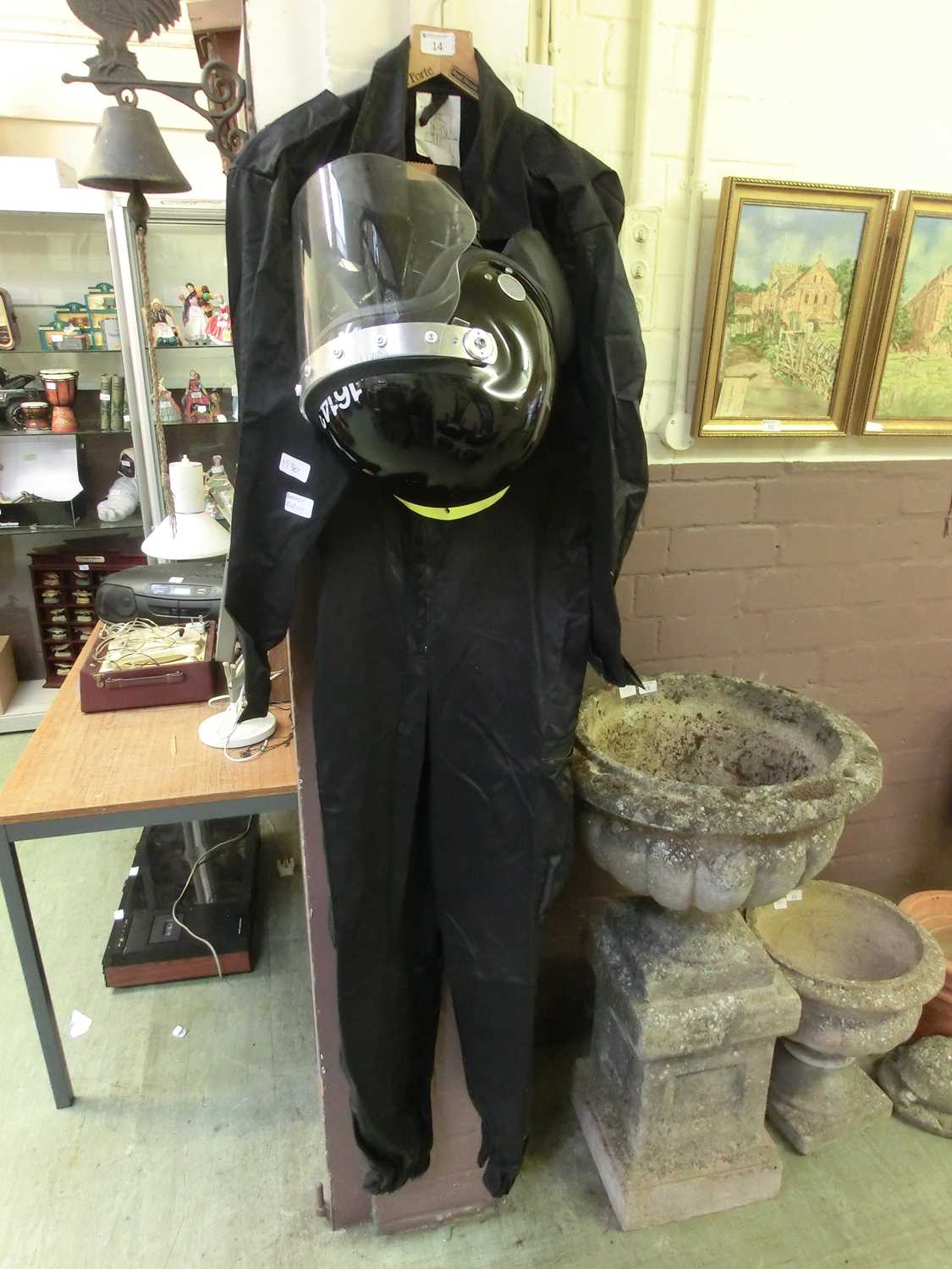 A Banksy style outfit to include jumpsuit and helmet