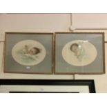 Two early 20th century framed and glazed photographic prints of young babies titled 'Wakening '