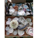 Two trays of ceramic tableware to include Poole Pottery