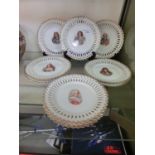 A selection of continental ribbon plates depicting aristocratic portraits