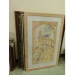 Three large framed prints of African people, birds and young lady