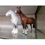 A Beswick grey Shire horse and a brown Thoroughbred