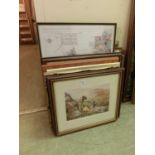 A selection of framed and glazed prints of various subjects to include dogs, countryside, maps etc.
