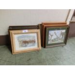 A selection of seven framed and glazed prints of buildings and harbour scenes