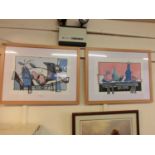 Two modern framed and glazed abstract prints signed bottom right