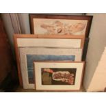 A selection of framed and glazed modern prints of various subjects