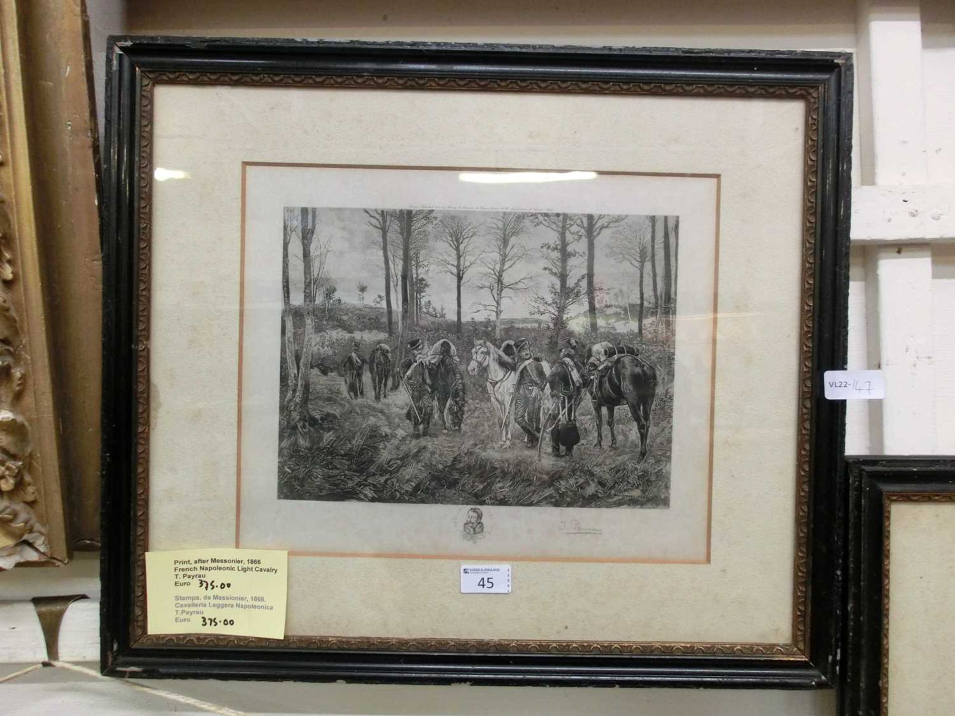 A framed and glazed print of 'The French Napoleonic Light Cavalry' after Messonier