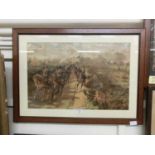 A framed and glazed print titled 'The Eighth Hussars On March'