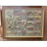 A framed and glazed display of military postcards