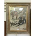 A gilt framed and glazed lithographic print titled 'The Last Message Home' after Edgar A Holloway