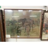 A framed and glazed lithograph 'A Wounded Friend, Afghan War' after the original by R.Neville