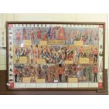 A framed and glazed print depicting the history of British military uniforms