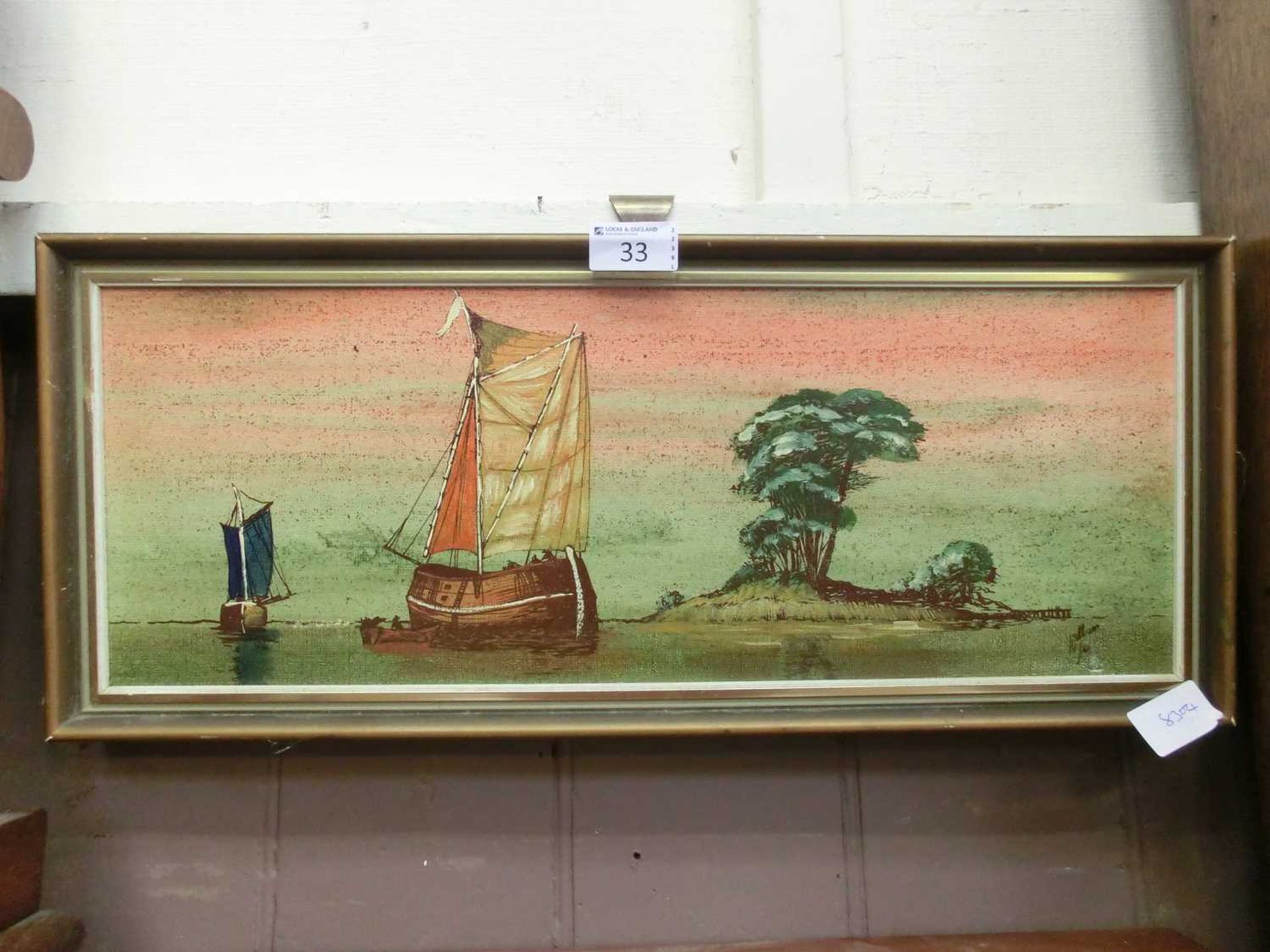 A framed oil on panel of sailing vessels signed William