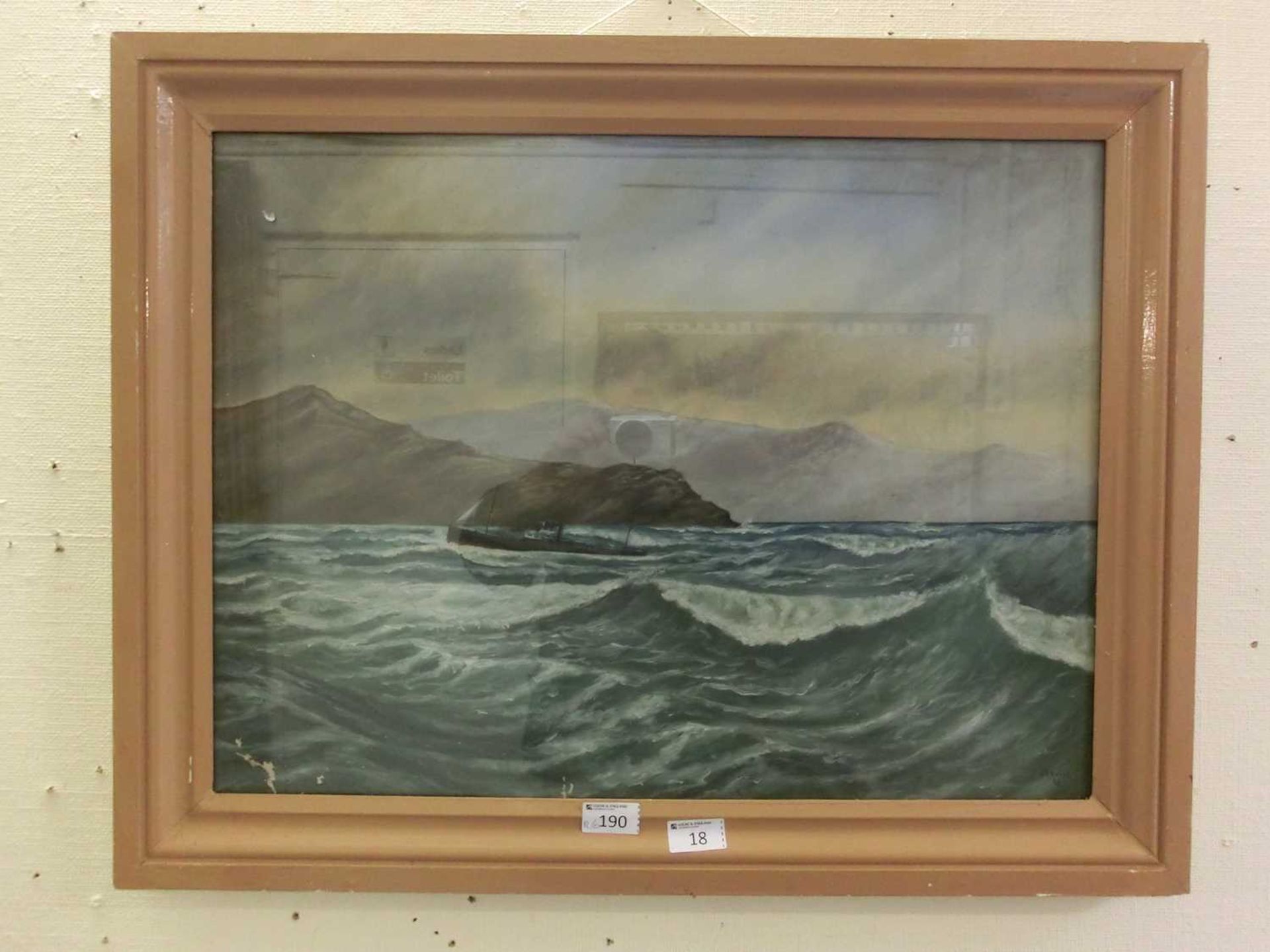 A framed and glazedoil painting of stormy sailing scene signed A E Taylor