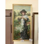 A framed oil on canvas of classical lady signed Peng