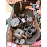 A tray of pewter ware to include jugs, tea pot, tray etc.