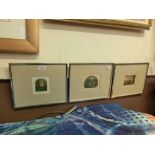 Three framed and glazed limited edition prints signed in pencil of bridge and cottage scenes