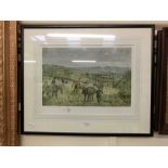 A framed and glazed hunting print signed in pencil Lionel Edwards