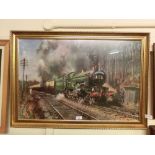 A framed and glazed Terrence Cuneo print of steam locomotive 'Cathedrals Express'