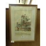 A framed and glazed watercolour of 'The Windmill Tower At Aldeburgh' by D.G.Walker