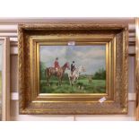 An ornate gilt framed oil on canvas of hunting scene signed bottom right Haywood Hardy '74