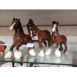 Three Beswick shire horses