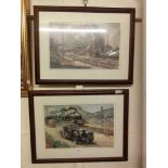 A pair of Terrence Cuneo steam locomotive and motor car prints