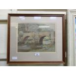 A framed and glazed watercolour of bridge signed G.A.Bayley
