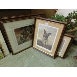 Five framed and glazed limited edition prints, mainly of German shepherds by Mick Cawston and Doyle