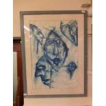 A framed and glazed abstract of man signed bottom right A.B. '93