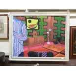 A mid-20th century oil on board of interior scenes signed bottom right T Crompton 2006