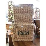 Two Fortnum and Mason wicker hampersDimensions: Large: H: 42cm, W: 45cm, D: 37cmSmall: H: 36cm, W: