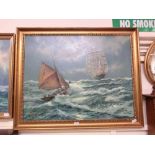 A gilt framed oleograph of sailing vessels