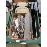 A tray containing a quantity of loose and cased flatware and a tureen