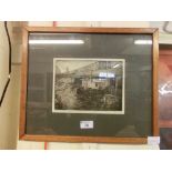 A framed and glazed etching 'The East River, New York' signed Irving K Samuels 1937
