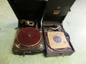 Two early 20th century gramophone players by Columbia and His Master's Voice