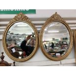 A pair of oval gilt framed bevel glass mirrors