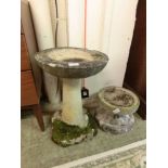 Two composite stone bird baths