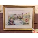A framed and glazed limited edition print of Warwick Castle signed Glenda Rae