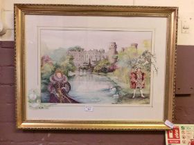 A framed and glazed limited edition print of Warwick Castle signed Glenda Rae