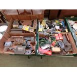 Four trays of model railway items to include buildings, tracks etc.